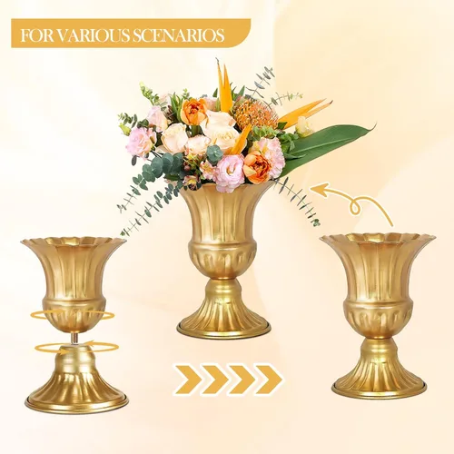 Vista 4 de Jarrones dorados para centros de mesa de boda, juego de 2 jarrones de metal, pequeños centros de mesa, arreglos de flores para boda, recepción