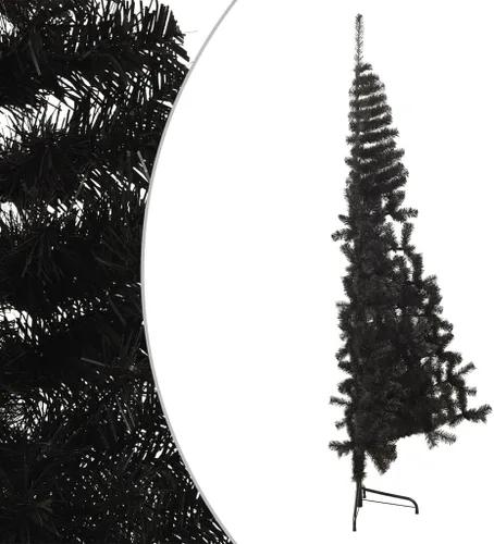 Vista 2 de Árbol de Navidad artificial, árbol de Navidad blanco, árbol de Navidad preiluminado, arbol de Navidad con Luces, con soporte, PVC negro de 8 pies