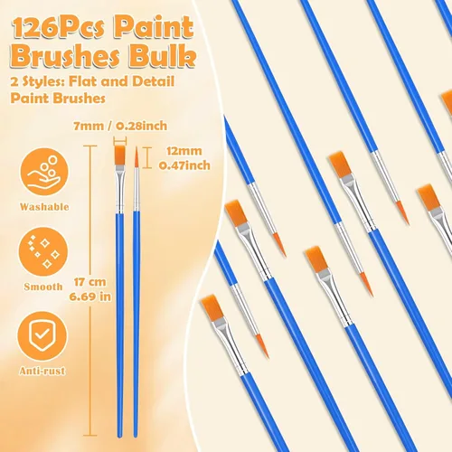 Vista 5 de Juego de 240 pinceles de pintura pequeños a granel, punta fina plana para artista, juego de pinceles de pintura para niños, para el aula, acrílico