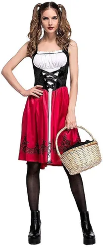 Vista 5 de Disfraz de Caperucita Roja para mujer vestido de fiesta de Halloween con capa para Halloween y Navidad