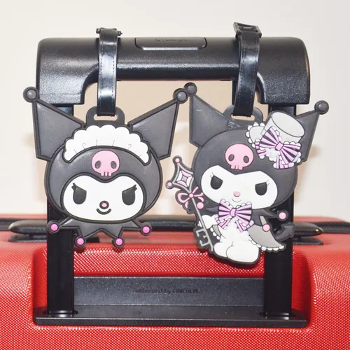 Vista 2 de Paquete de 2 etiquetas Kawaii para equipaje de gato con bonita etiqueta adhesiva de silicona, incluye tarjetas de identificación, viaje o viaje