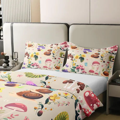 Vista 4 de jejeloiu Cute Mushroom Decor Duvet Cover 100% Cotton for Kids Boys Girls Twin Size Botanical Plants Bedding Set Cartoon Mushrooms Comforter Cover