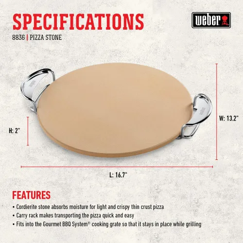 Vista 4 de Weber Sistema de Barbacoa Gourmet Piedra para Pizza con Soporte Portátil, 16.7" de Largo