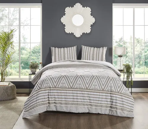Vista 2 de Beatrice Home Fashions Agra - Juego de edredón de chenilla de algodón de 3 piezas, tamaño Queen, gris y blanco