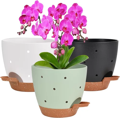 Vista 16 de 6 Inch Orchid Pot, 2 Pack Self Watering Plant Pots, Orchid Pots with Holes Blanco+Marrón