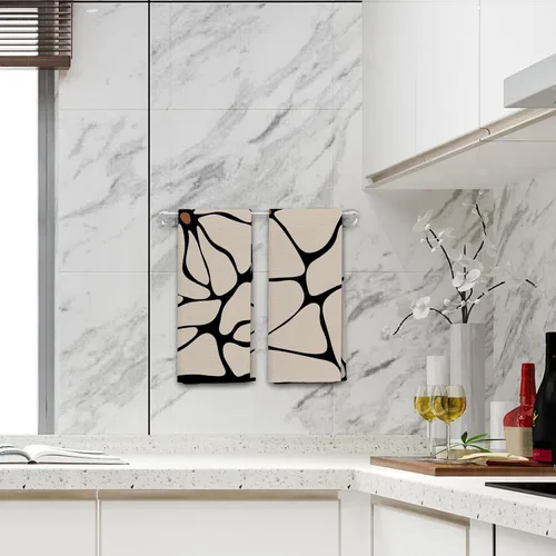 Vista 4 de Juego de 2 toallas de cocina retro boho floral, toallas de mano beige y negro para baño, toallas de cocina botánicas, decoración de cocina