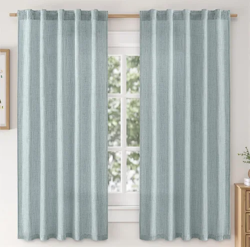 Vista 62 de MIULEE - Cortinas de lino sintético de 96 pulgadas de largo, 2 paneles, cortina semitransparente natural con pestaña trasera, bolsillo para barra