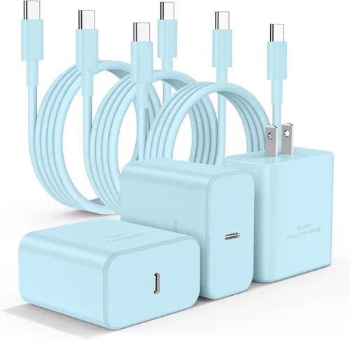 Vista 18 de Paquete de 2 cargadores USB C de 25W para Samsung Galaxy S24 Ultra, bloque de carga rápida súper silenciosa tipo C con cable C a C de 3 pies