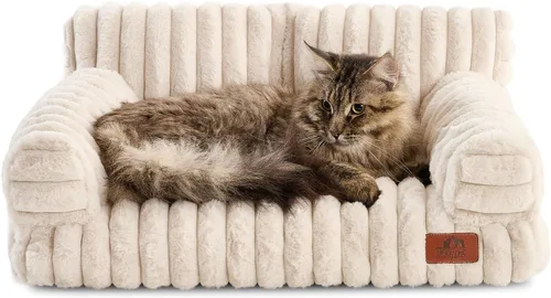 Vista 16 de Hollypet Cama de Felpa Esponjosa para Perros y Gatos, Sofá Cama Suave y Calmante para Gatos y Perros Pequeños y Medianos, Beige