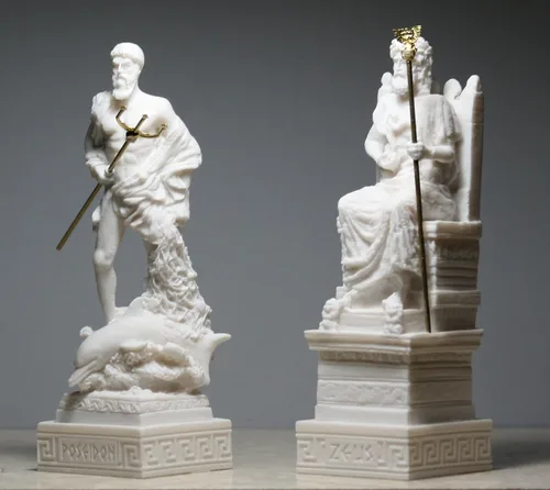 Vista 3 de Conjunto de escultura de estatua de Dios griego romano rey Zeus y Poseidón Alabastro