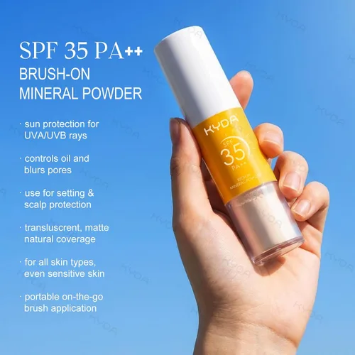 Vista 2 de KYDA Protector solar mineral en polvo para rostro y cuero cabelludo, protector solar SPF 35 para el cuero cabelludo, protector solar