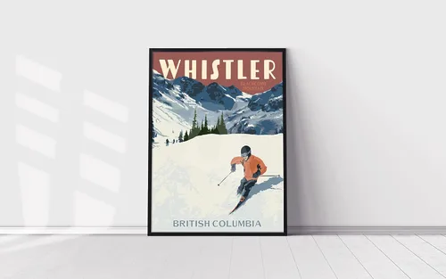 Vista 2 de Whistler Blackcomb British Columbia Ski Poster Print (Canvas, 8x10 Inches)