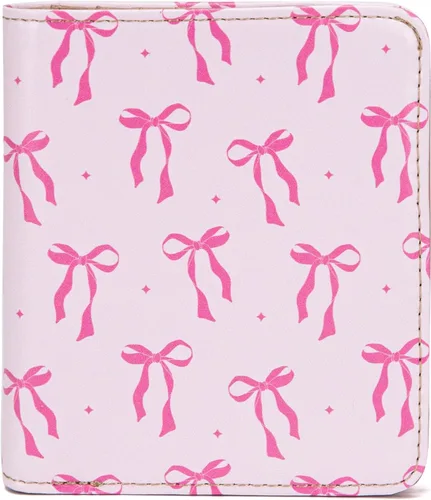 Vista 18 de Walle Rfid - Cartera pequeña y compacta con bolsillo plegable para mujer, minicarjetero de viaje con ventana de identificación, Cereza Negra, Lindo