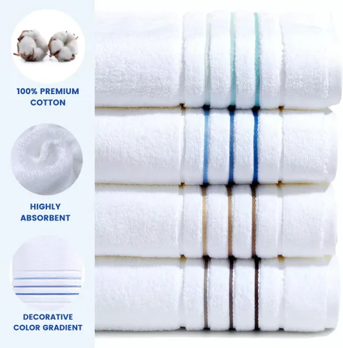Vista 2 de Juego de toallas de baño, toalla blanca para baño, calidad de hotel y spa de lujo, 100% algodón. Incluye 2 toallas de baño grandes, 2 toallas