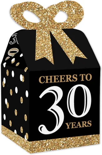 Vista 11 de Big Dot of Happiness Cajas de regalo para fiesta de cumpleaños número 100, elegante diseño cuadrado dorado con lazo 3D, suministros de fiesta