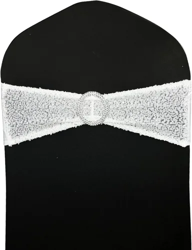 Vista 27 de Bandas para Sillas con Lentejuelas Elásticas Lazos de Spandex Poliéster para Fiestas Hotel Bodas Banquetes Decoración - 6 Piezas Aqua