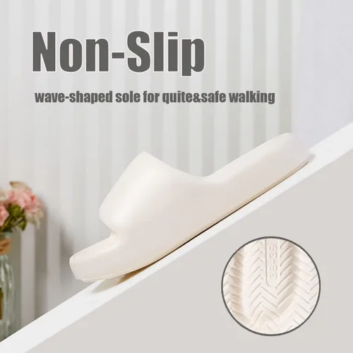 Vista 5 de CVACAURNTO Pantuflas de nube para hombre y mujer, sandalias de baño acolchadas con suela gruesa, zapatos de almohada para interiores y exteriores