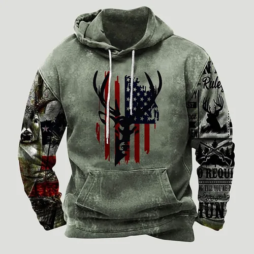 Vista 3 de Hoodies For Men Oversized Graphic Long Sleeve Pullover Sweatshirt Trendy Drawstring Pocket Tops Aesthetic Streetwear