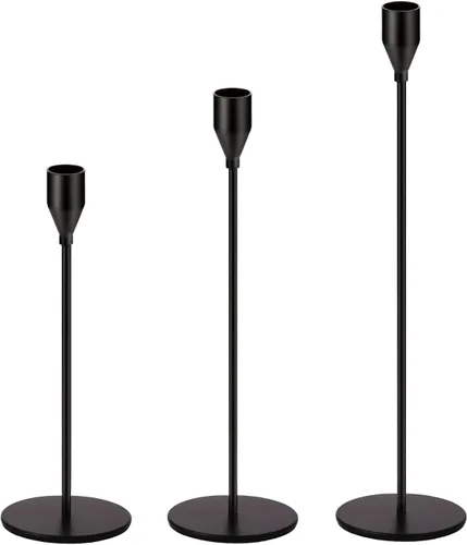 Vista 17 de Juego de 3 portavelas cónicos plateados para decoración de citas, festivales, bodas, fiestas, comedores o aniversarios, se ajustan a velas de pilar