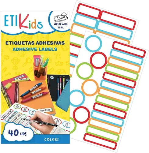 Vista 7 de ETIKids 40 Etiquetas adhesivas laminadas personalizables multiusos (básicas) para guardería y escuela.