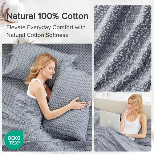 Vista 5 de Comfort Spaces Juego de sábanas 100% algodón transpirable, ligero, suave, con bolsillo elástico de 14 pulgadas que se adapta a colchones de hasta 16