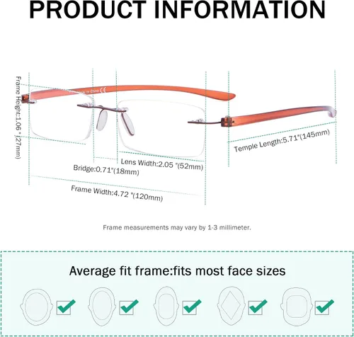 Vista 3 de Eyekepper - Gafas de lectura con lentes pequeños sin marco para hombres y mujeres