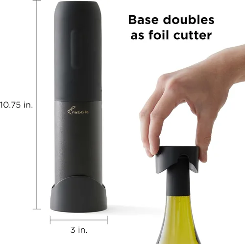 Vista 2 de Sacacorchos eléctrico Rabbit - Abridor de botellas automático con botón pulsador, diseño compacto, abre botellas silenciosamente, se almacena