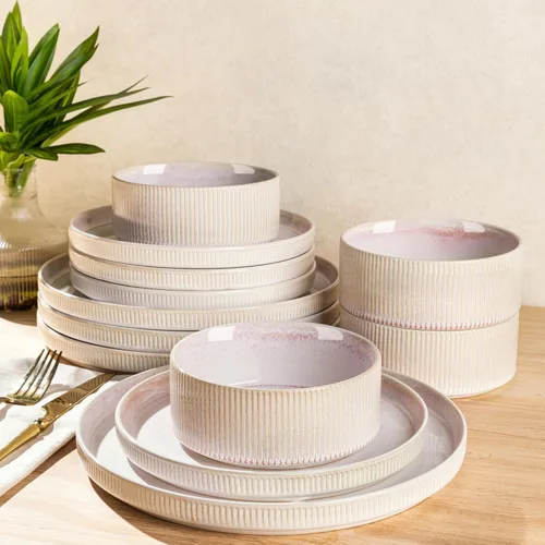 Vista 13 de TheTerra Juego de vajilla de cerámica para 4, juego de 12 platos y cuencos ligeros de porcelana, resistente a los arañazos, apto para horno