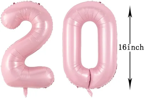 Vista 2 de Globos de Mylar rosa de 16 pulgadas, globos de aluminio rosa 0 ~ 9