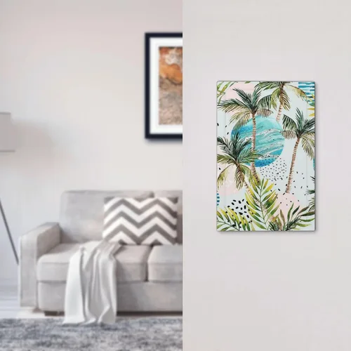 Vista 7 de Cubierta de interruptor de luz de una pandilla de hojas de palma tropicales de estilo bohemio abstracto, árbol de coco, verano, sin dispositivo