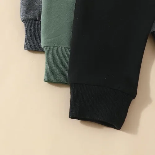 Vista 5 de sweetyhouse Pantalones para bebé niño pequeño, paquete de 3 unidades, pantalones deportivos casuales de otoño, color sólido, bolsillo cintura