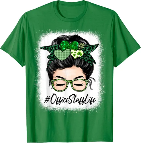 Vista 4 de Office Staff - Camiseta de trébol para mujer, diseño de moño desordenado, Verde