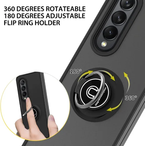 Vista 2 de TJS - Funda compatible con Samsung Galaxy Z Fold 3 5G (negro) Resistente a los impactos 360 grados giratorio anillo de metal titular gota cubierta