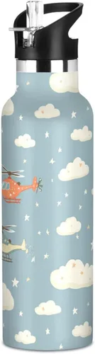 Vista 25 de Insulated Water Bottle with Straw Helicopter and Stars Cloud Silver Double Wall Vacuum Insulated Lightweight for Sport Gym Outdoor Travel School 13