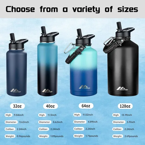 Vista 7 de StarSpeed Botella de agua aislada de 32 onzas con tapa con pajilla, botella de agua al vacío de doble pared de acero inoxidable, botella de agua