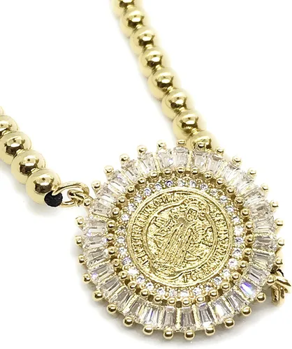 Vista 2 de Pulsera de cadena de oro de San Benito chapado en oro de 18 quilates con cadena ajustable