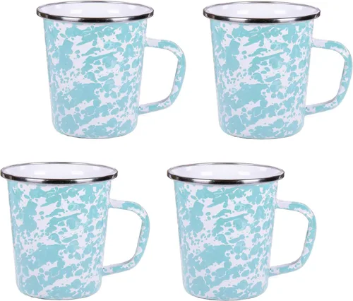 Vista 3 de Golden Rabbit Enamelware Latte Coffee or Tea Mugs, 16 ounce, Americana, Set of 4