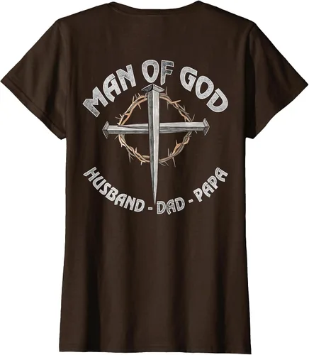 Vista 31 de Man of God Husband Dad Papa Christian Fathers Day (On Back) T-Shirt Asphalt Grey