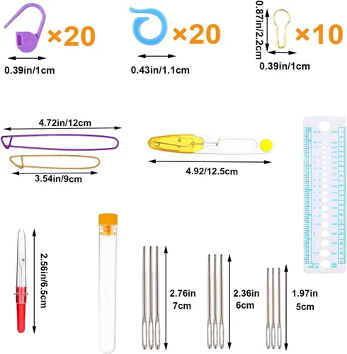 Vista 3 de Juego de 100 ganchos de ganchillo en estuche con mango ergonómico de agarre suave, hilo para tejer, agujas de tejer, kit de accesorios para agujas