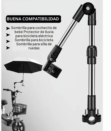 Vista 8 de Portaparaguas para bicicleta para silla de ruedas y andador, abrazadera ajustable de acero inoxidable resistente - Se adapta a tubos de 0.8-1