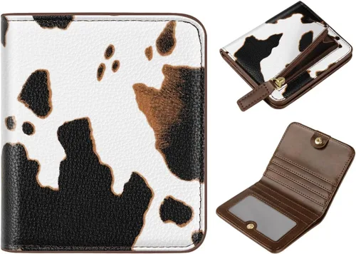 Vista 22 de Cartera pequeña con bloqueo RFID para mujer, con bolsillo plegable y compacto, lindo soporte para tarjetas de crédito, ranura para monedas, monedero