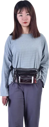 Vista 8 de Riñonera transparente aprobada por estadios para mujeres, para el trabajo, bolsa de cintura multiusos para viajes y eventos deportivos, Negro -, Pvc