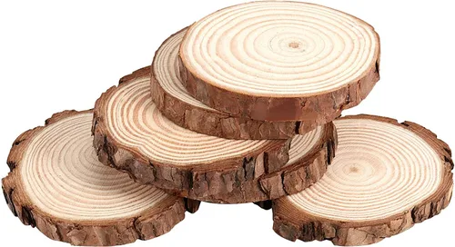 Vista 4 de JOIKIT 50 rodajas de madera natural de 3.5 a 4 pulgadas, posavasos de madera natural sin acabar, círculos de madera para artes y manualidades