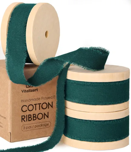 Vista 11 de Vitalizart Cinta de algodón azul bebé hecha a mano con flecos de 5/8 pulgadas x 21 yardas, cintas de algodón natural puro para envolver regalos