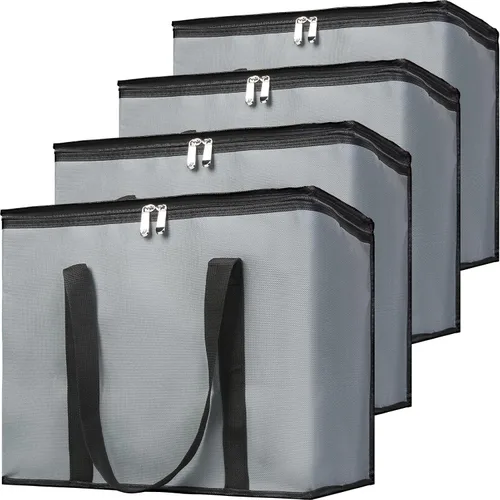 Vista 19 de Bolsa térmica, suave y aislada, bolsa de alimentos plegable para entrega de alimentos, portátil, color negro, paquete de 4, tamaño L Soft Cooler
