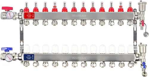 Vista 16 de AB Colector PEX de 2 bucles/radiante, salidas compatibles de 1/2 pulgada, válvula de flujo de hasta 1.4 GPM para calefacción radiante hidrónica