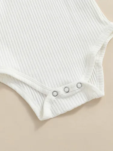 Vista 5 de Madjtlqy Conjunto de 3 piezas de verano para niñas pequeñas, mameluco acanalado de manga corta con volantes + falda con tirantes + diadema