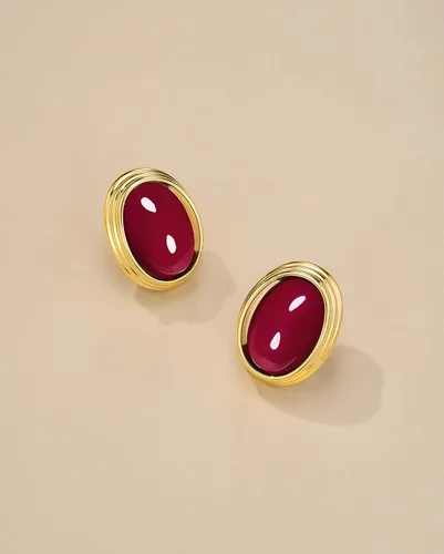 Vista 5 de Aretes gruesos chapados en oro de 18 quilates, con diseño ovalado, ovalado, con forma de cúpula exagerada y redondeada, hechos a mano, con botón