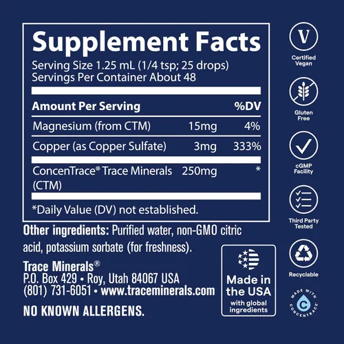 Vista 6 de Trace Minerals Cobre iónico - Suplemento líquido de cobre para la salud de la sangre - Apoya el tejido conectivo saludable, el metabolismo