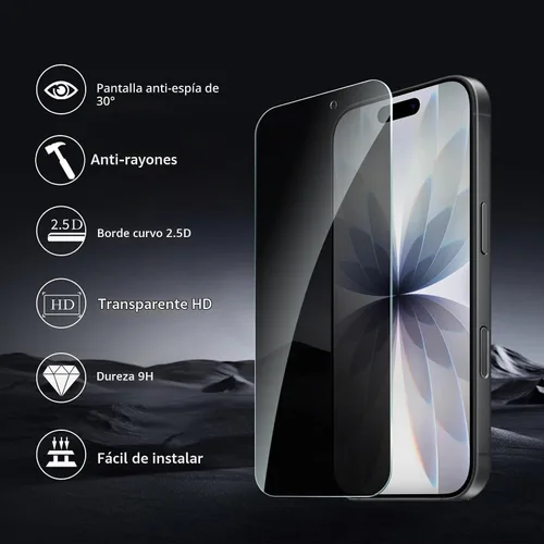 Vista 4 de Paquete de 2+2 protectores de pantalla de privacidad para iPhone 17 con protector de lente de cámara, película de protección de vidrio templado